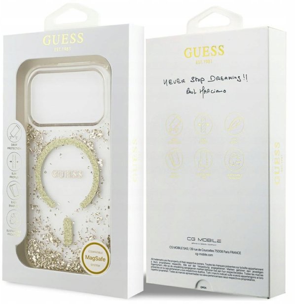 Θήκη Guess Resin Bottom Glitter MagSafe για iPhone 17 Pro χρυσή