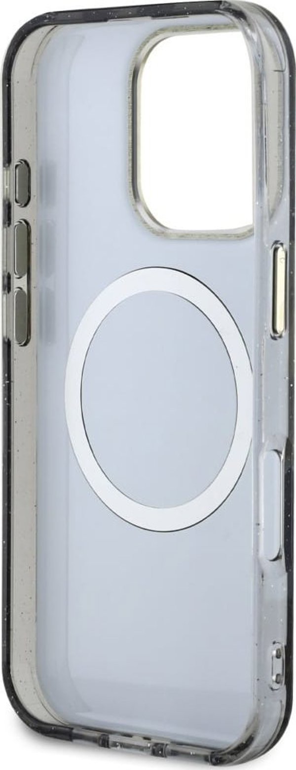 Etui Guess Glitter Flowers Triangle       Buttons MagSafe do iPhone 16 Pro Max czarny