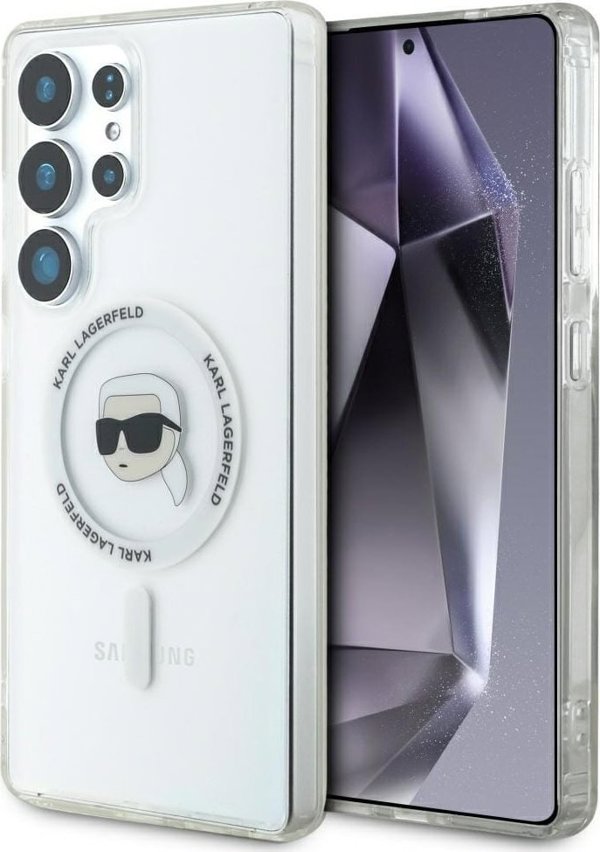 Θήκη Karl Lagerfeld Button Karl Head Printed Logo MagSafe Samsung Galaxy S25 Ultra λευκό