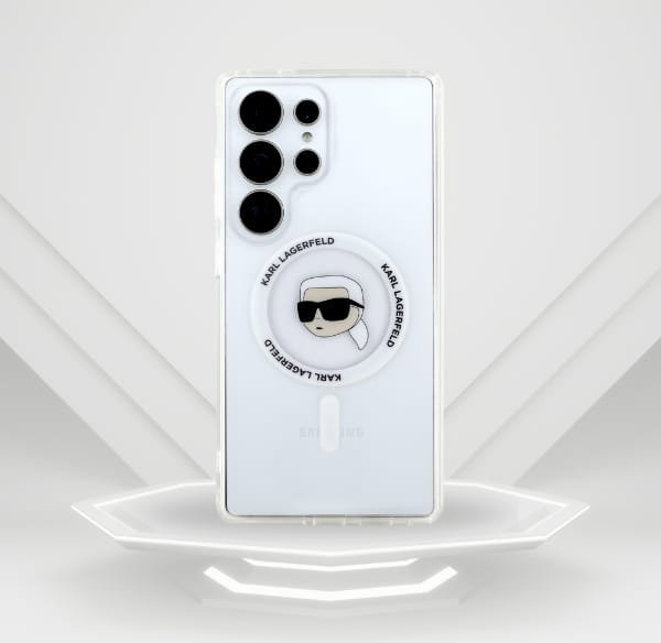Θήκη Karl Lagerfeld Button Karl Head Printed Logo MagSafe Samsung Galaxy S25 Ultra λευκό