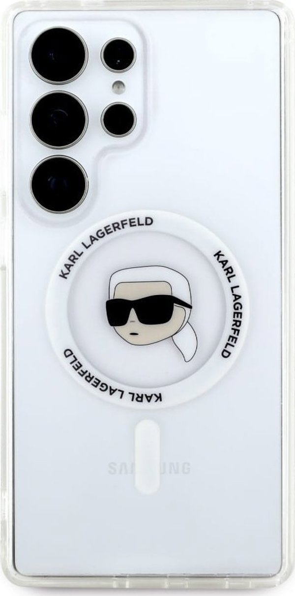 Θήκη Karl Lagerfeld Button Karl Head Printed Logo MagSafe Samsung Galaxy S25 Ultra λευκό