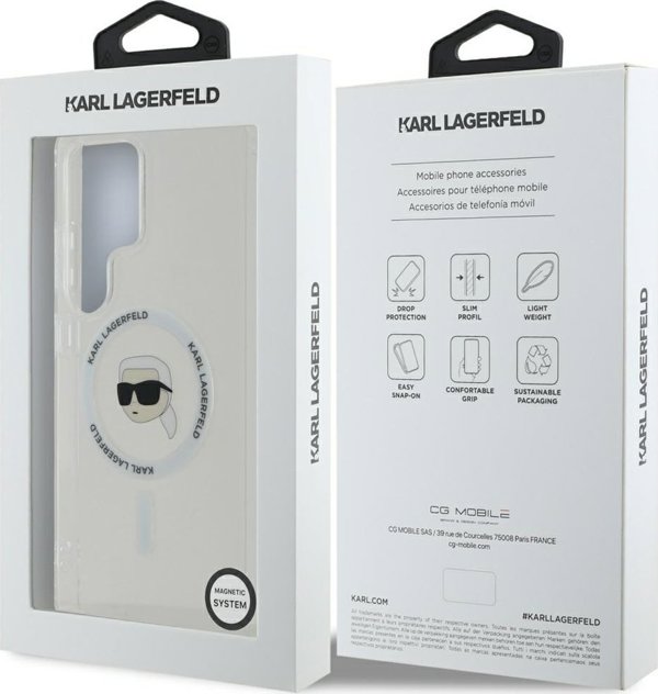 Θήκη Karl Lagerfeld Button Karl Head Printed Logo MagSafe Samsung Galaxy S25 Ultra λευκό