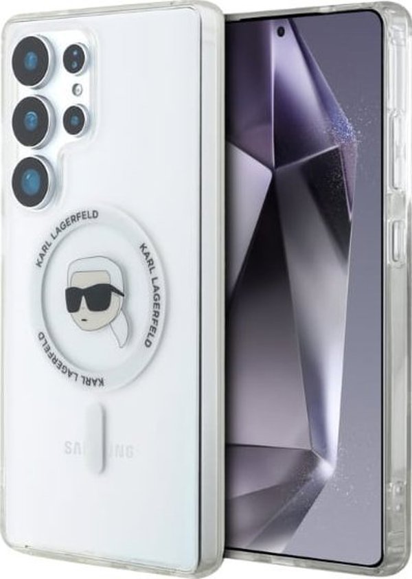 Θήκη Karl Lagerfeld Button Karl Head Printed Logo MagSafe Samsung Galaxy S25 Ultra λευκό