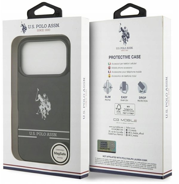 Θήκη US Polo DH and Bottom Stripe Logo MagSafe για iPhone 17 Pro μαύρο