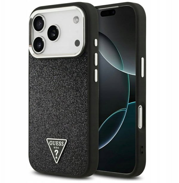 Θήκη Guess Glitter Triangle Logo MagSafe για iPhone 17 Pro μαύρο