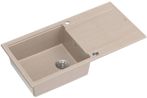 EVAN 146 XL GraniteQ νεροχύτης με σιφόν Push 2 Open 1-θέσιο χωρίς οπή (1000x500x210| θάλαμος 420x480) pearl beige / στοιχεία από ατσάλι