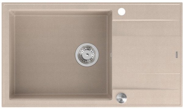 EVAN 136 XL GraniteQ νεροχύτης με σιφόνι Push To Open 1-θέσιο χωρίς αποστράγγιση (860x500x210| θάλαμος 420x490) pearl beige / elementy stalowe