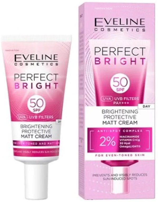 Eveline Perfect Bright Λευκαντική Κρέμα Προσώπου SPF50, Ματ Αποτέλεσμα, 30ml