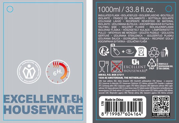 Θερμός ταξιδιού με κούπα, 6 ώρες, 1000 ml Excellent Houseware