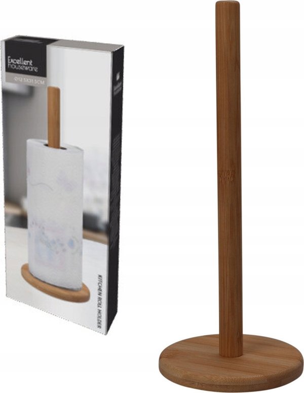 Excellent Houseware Βάση για χαρτί κουζίνας από μπαμπού, Ø 12,5 x 31,5 cm
