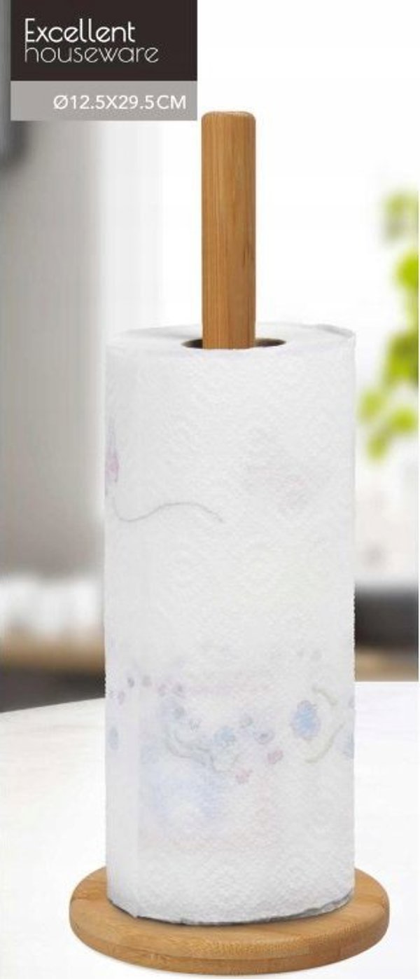Excellent Houseware Βάση για χαρτί κουζίνας από μπαμπού, Ø 12,5 x 31,5 cm
