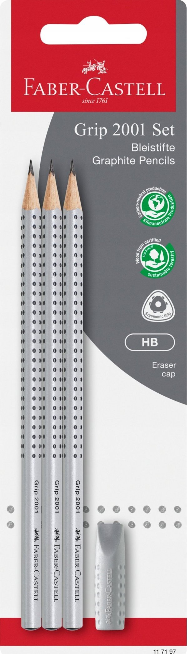Faber-Castell FABER-CASTELL Μολύβι Grip 2001 HB 3x +Γόμα BK