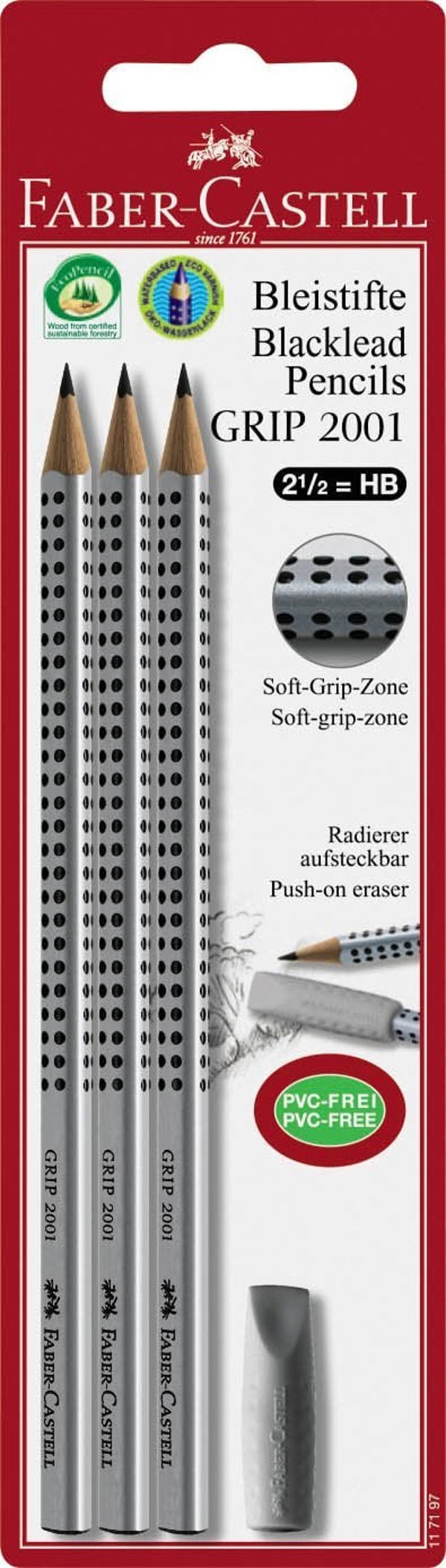 Faber-Castell FABER-CASTELL Μολύβι Grip 2001 HB 3x +Γόμα BK