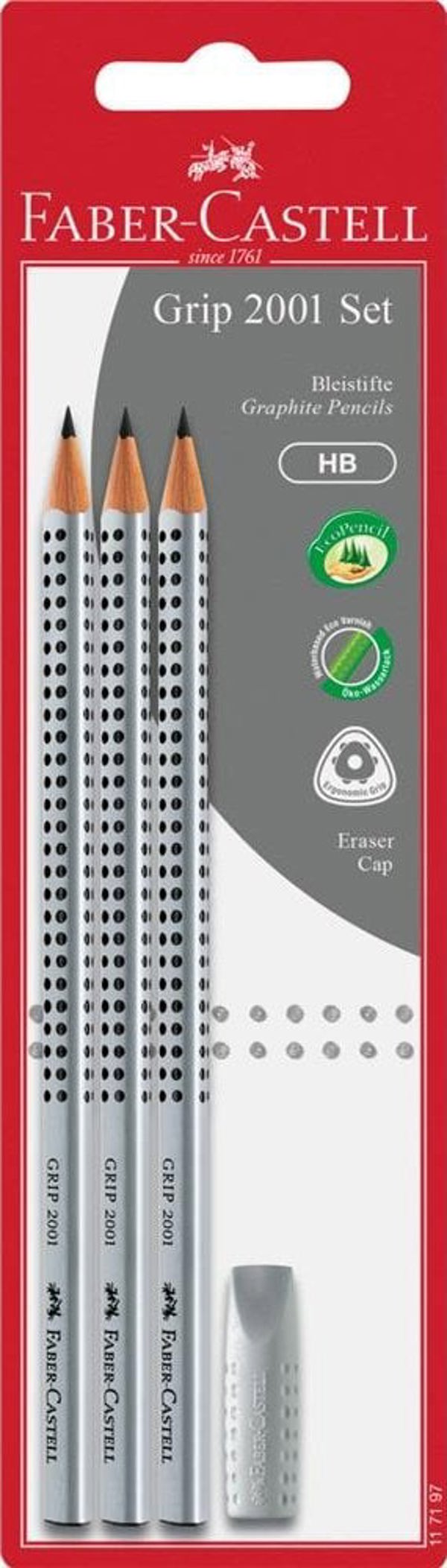 Faber-Castell FABER-CASTELL Μολύβι Grip 2001 HB 3x +Γόμα BK
