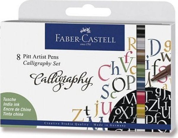 Faber-Castell Pitt Artist Pen Σετ Στυλό, 8 Τεμάχια, Πολύχρωμο (Μαύρο, Μπλε, Καφέ, Χρυσό, Πράσινο, Γκρι, Ροζ, Λευκό)