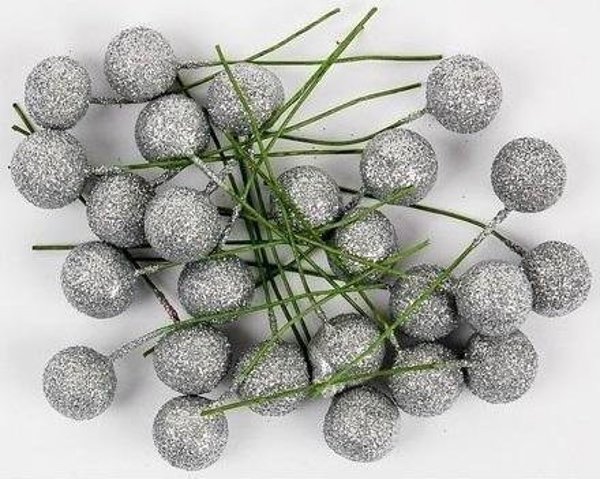 FANDY Φρούτα ilex 12cm ασημένιο glitter