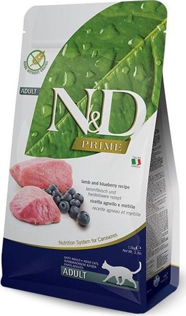Farmina N&D Prime Adult Lamb & Blueberry Τροφή για Ενήλικες Γάτες, Χωρίς Δημητριακά, 1,5 kg