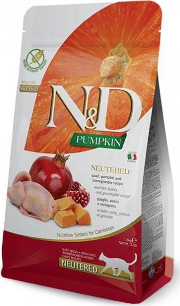 Farmina FARMINA N&D CAT PUMPKIN NEUTERED QUAIL & POMEGRANATE - ξηρά τροφή για γάτες με ορτύκι, κολοκύθα και ρόδι - 1,5kg