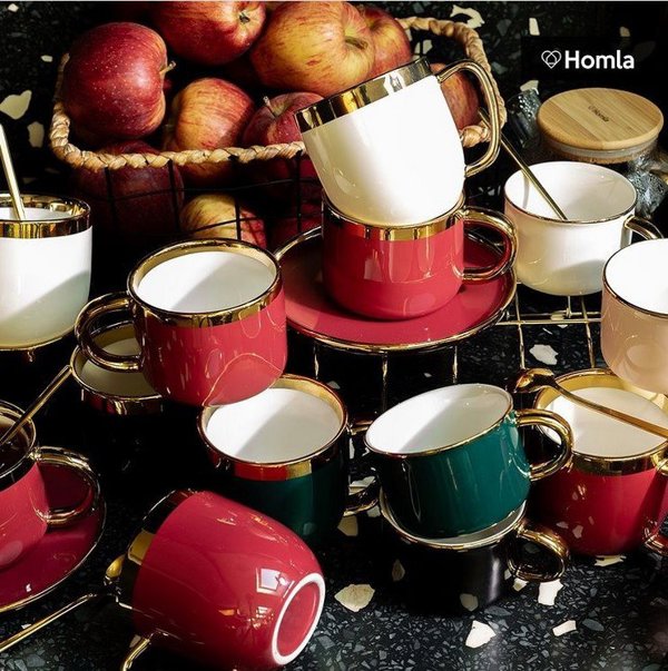 Κούπα με πιατάκι και κουταλάκι HOMLA SINNES 200 ml - Σμαραγδί