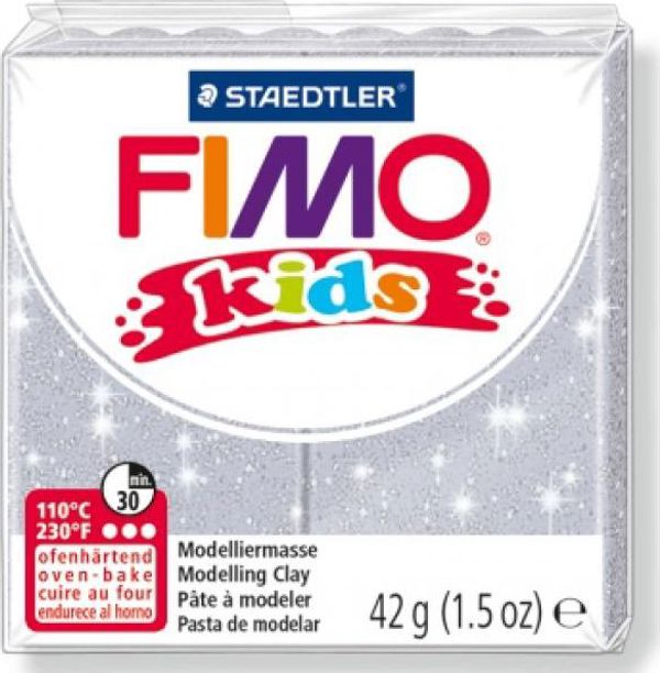 Fimo Πηλός Θερμοσκληρυνόμενος Kids, Ασημί με Γκλίτερ, 42g