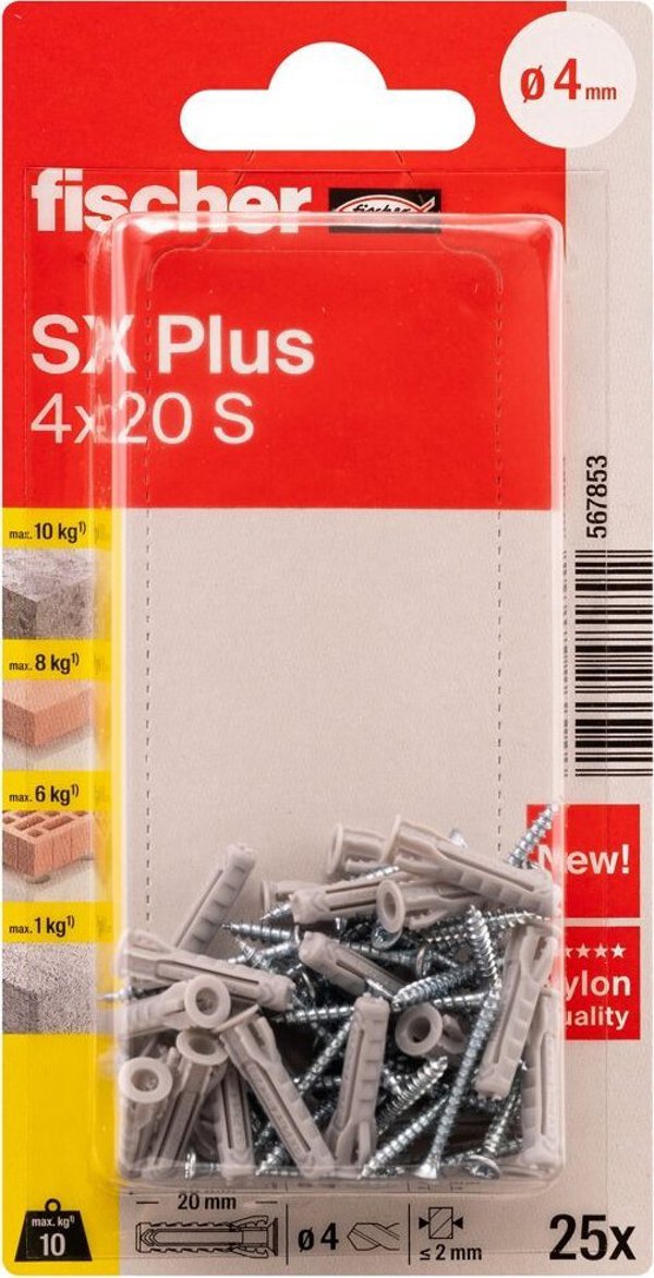 Fischer FISCHER ούπα με βίδες SX Plus S, 4x20 mm, 25 τεμ.