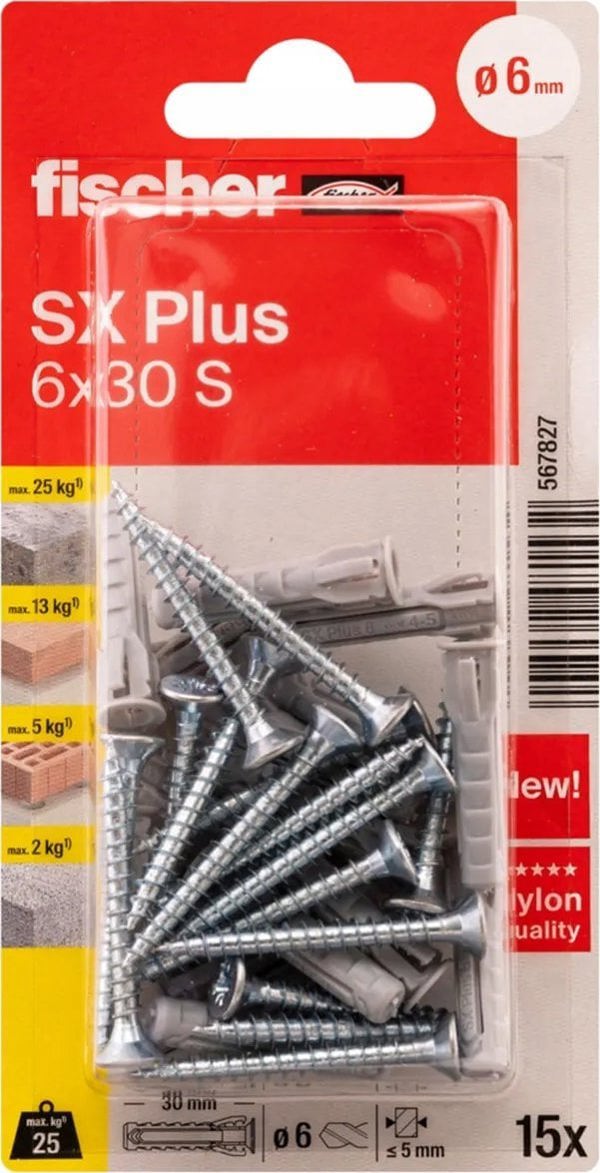 Fischer FISCHER ούπα με βίδες SX Plus S, 6x30 mm, 15 τεμ.