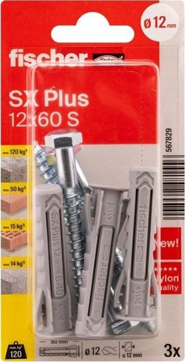 Fischer FISCHER ούπα με βίδες SX Plus S, 12x60 mm, 3 τεμ.