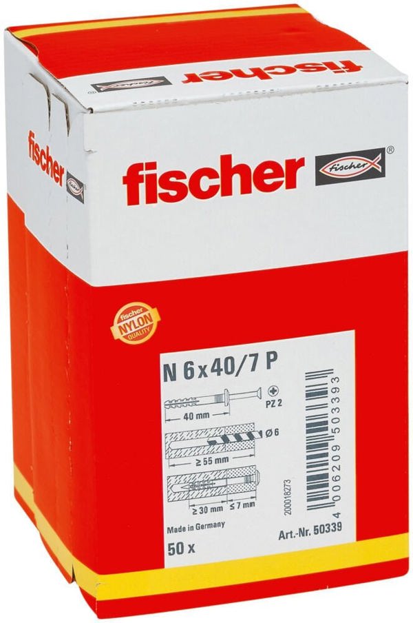 Σετ βίδας και ούπα Fischer 50339, Τούβλο, Σκυρόδεμα, Pozidriv, PZ2, 40 mm, 6 mm