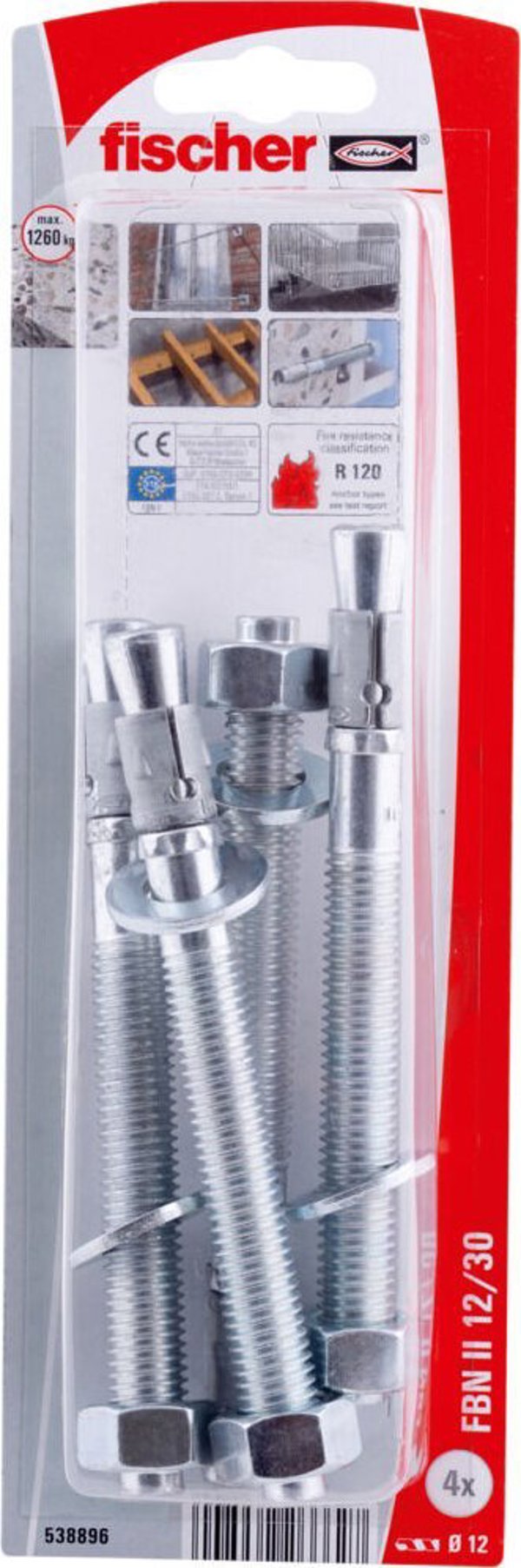 Fischer Μεταλλικό αγκύριο εκτόνωσης FBN II 12/30 (12x124), 4 τεμ.