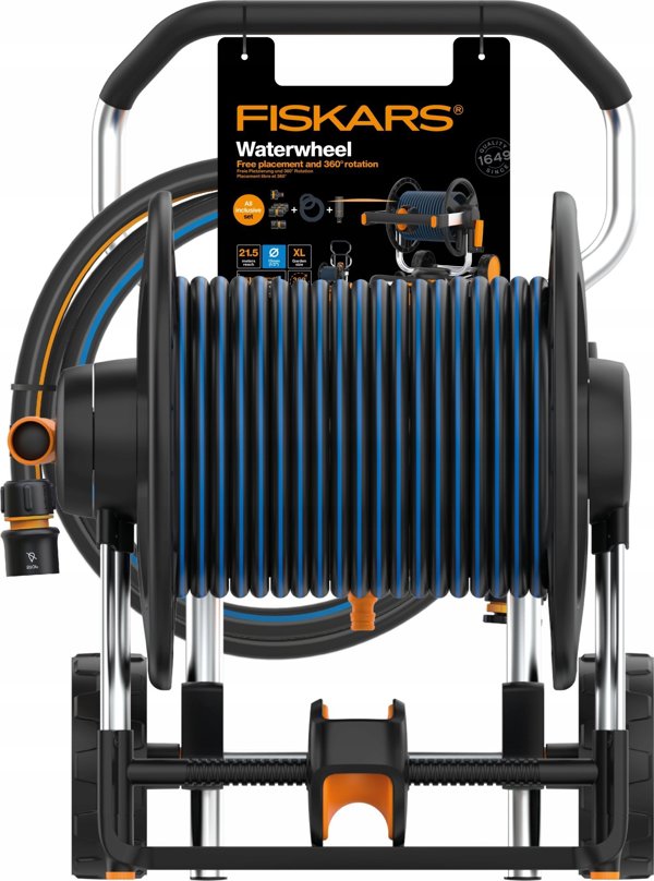 Σετ ποτίσματος Fiskars: λάστιχο και τρόλεϊ XL, όλα σε ένα