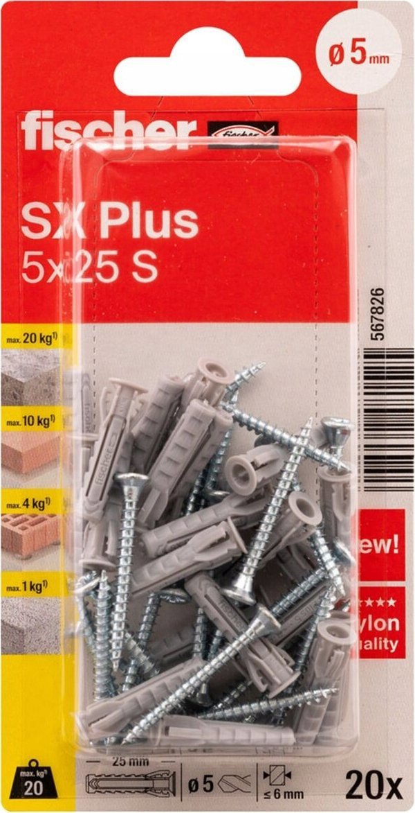 Fischer FISCHER ούπα με βίδες SX Plus S, 5x25 mm, 20 τεμ.