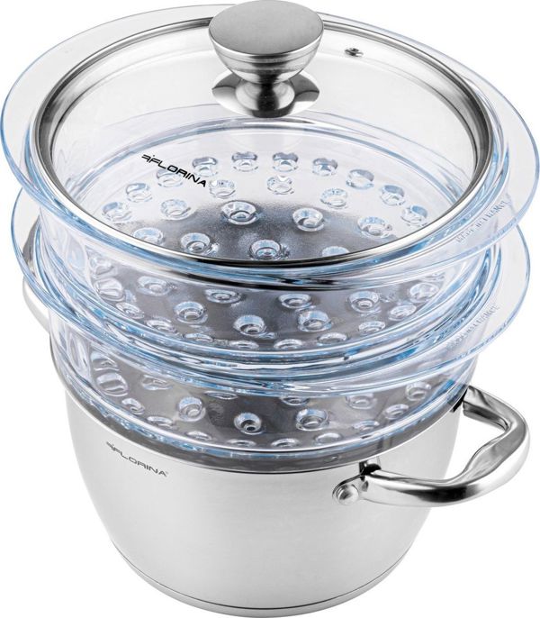 Φλώρινα ΣΑΤΙΝΑ ΑΤΜΙΣΤΗ 20CM INOX 3 ΤΕΜ. (ΚΑΤΣΑΡΟ 2,5L, 2X ΓΥΑΛΙΝΗ ΚΟΥΖΙΝΑ 1,9L, ΚΑΠΑΚΙ) 8592993 5902719588730