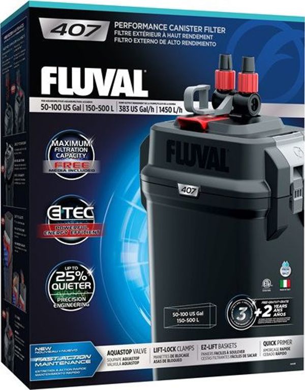 Fluval 407 Εξωτερικό Φίλτρο Ενυδρείου, 1450 L/h, Για Ενυδρεία έως 500 Λίτρα