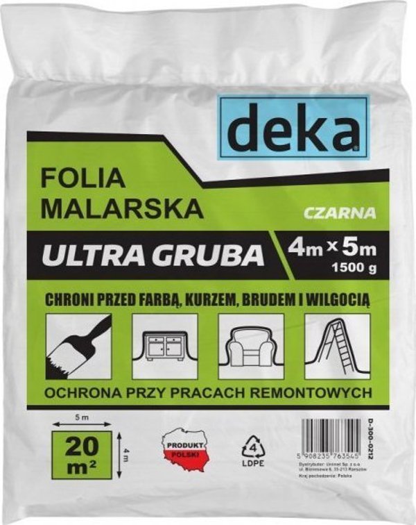 Deka Φύλλο Βαφής Υπερενισχυμένο Μαύρο, 4x5m (20m²), 1500g