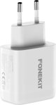 Προσαρμογέας ρεύματος AC FoneKit GaN PD 65W, USB-C, λευκό