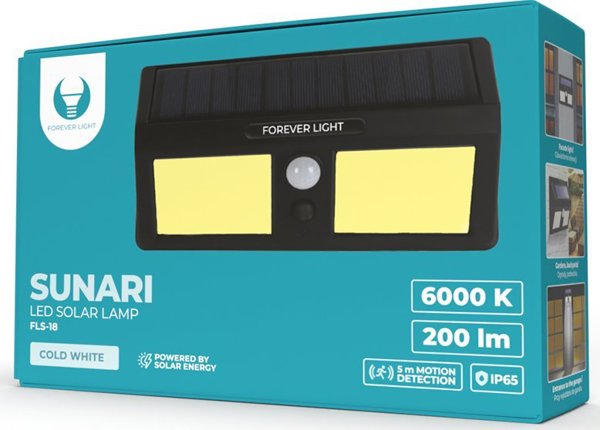Forever Light Lampa solarna LED SUNARI FLS-18 COB PIR 3W 200lm 6000K 800mAh Li-Ion Forever Light