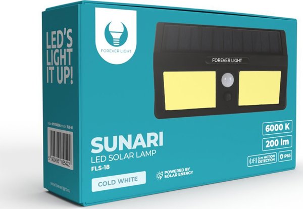 Forever Light Lampa solarna LED SUNARI FLS-18 COB PIR 3W 200lm 6000K 800mAh Li-Ion Forever Light