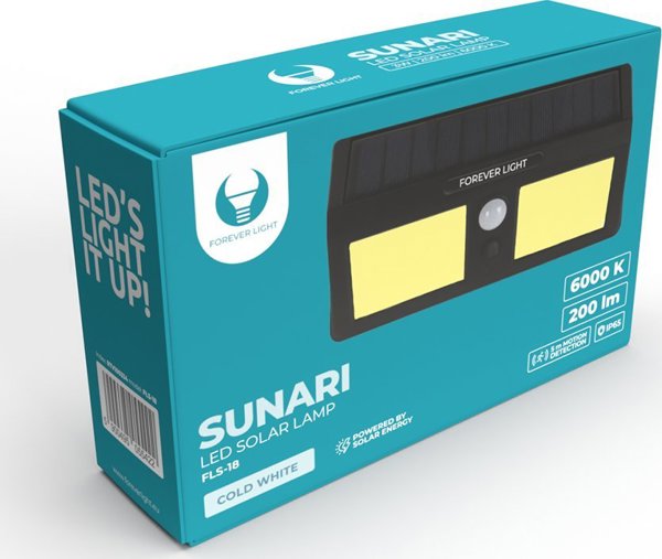 Forever Light Lampa solarna LED SUNARI FLS-18 COB PIR 3W 200lm 6000K 800mAh Li-Ion Forever Light