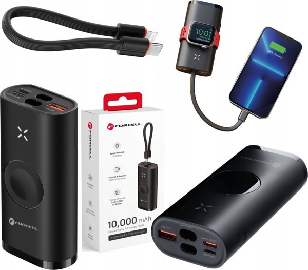FORCELL F-ENERGY F10K4 powerbank συμβατό με Apple Watch PD QC3.0 3A 22,5W 10000 mAh μαύρο