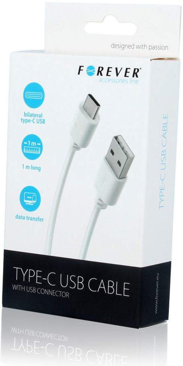 Καλώδιο USB Forever USB-A - USB-C 1 m Λευκό (T_0015238)
