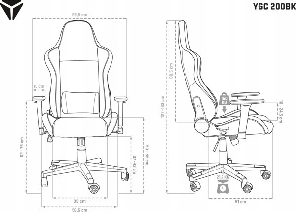 Fotel Yenkee YGC 200BK FORSAGE XL Gaming Chair YENKEE