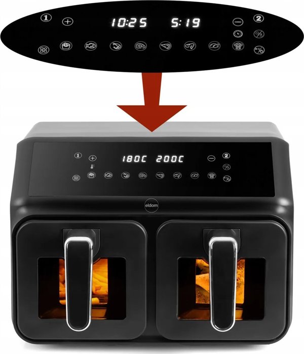 ΔΙΠΛΟΣ ΑΕΡΟΦΡΙΤΕΖΑ ΧΩΡΙΣ ΛΙΠΟΣ AIRFRYER Eldom FR210 ΜΕΓΑΛΟ ΔΙΠΛΟ 9L