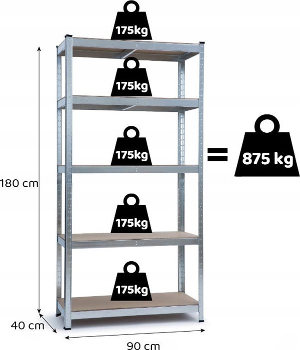 Funfit Μεταλλική ραφιέρα αποθήκης 180x90x40 cm