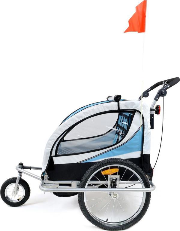 Funfit Przyczepka rowerowa z amortyzatorem 2-osobowa +JOGGER niebieska