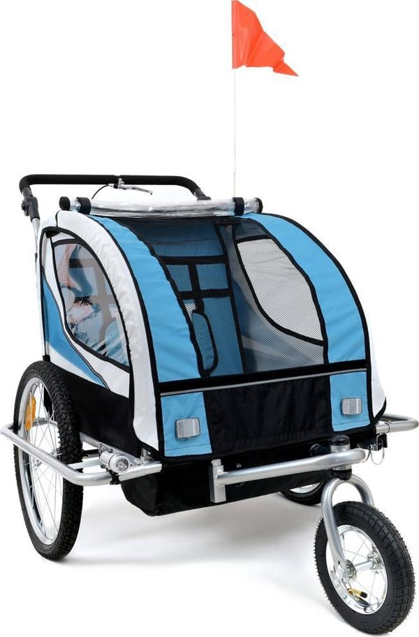 Funfit Przyczepka rowerowa z amortyzatorem 2-osobowa +JOGGER niebieska
