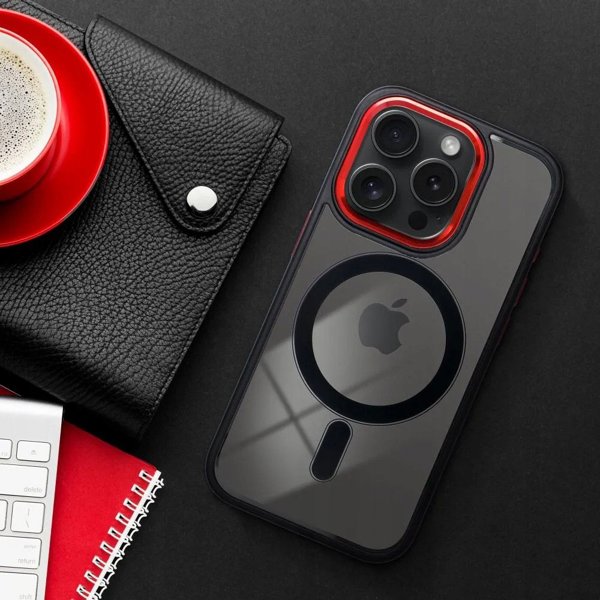 Θήκη COLOR EDGE MAG COVER Συμβατή με MagSafe για IPHONE 14 Pro Μαύρο-Κόκκινο