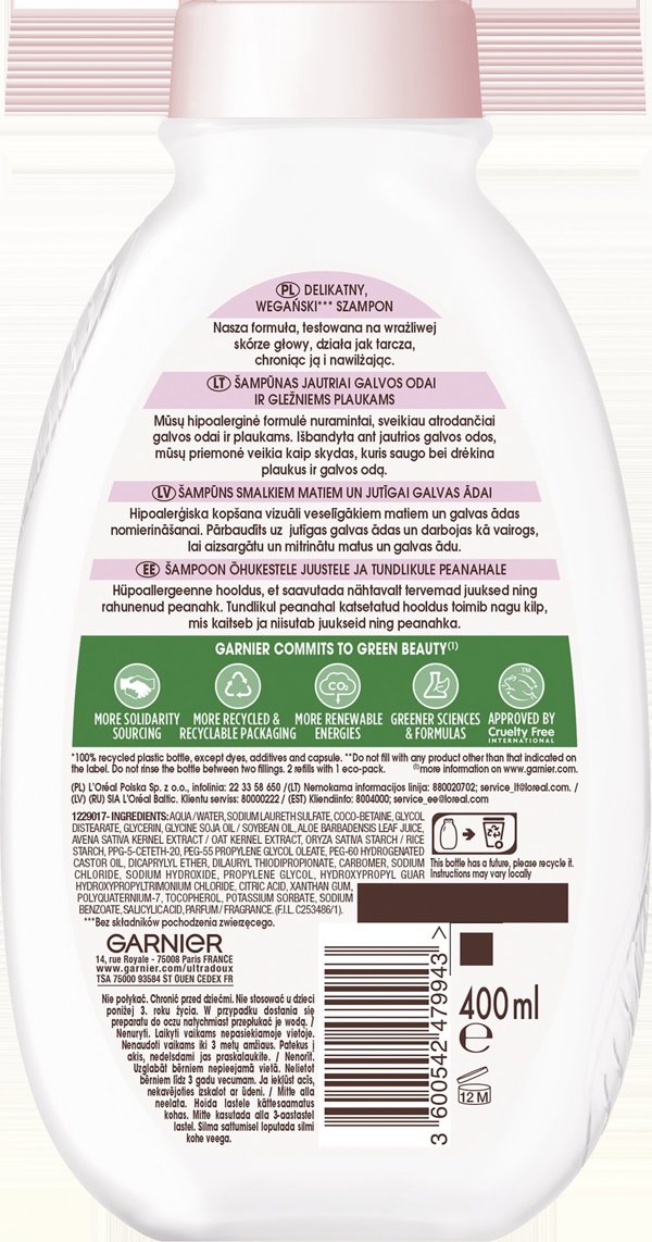 GARNIER_Botanic Therapy Oat Delicacy σαμπουάν καταπραϋντικό για ευαίσθητα μαλλιά και τριχωτό της κεφαλής 400ml