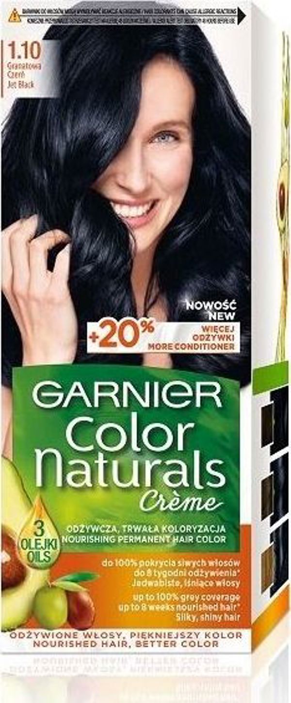 Garnier Color Naturals Βαφή Μαλλιών 1.10 Γρανιτένιο Μαύρο, Μόνιμη Κάλυψη Λευκών με Έλαια