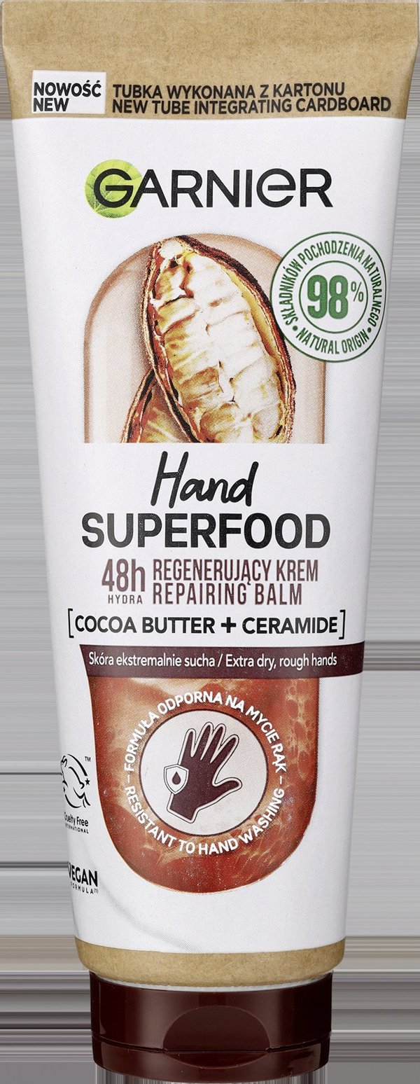 GARNIER_Hand Superfood Cocoa αναζωογονητική κρέμα χεριών με βούτυρο κακάο και κεραμίδια 75ml