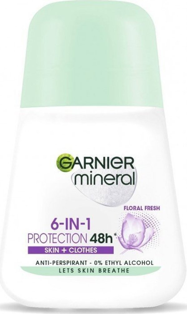 Garnier GARNIER_6in1 Προστασία 48ωρη για το Δέρμα και τα Ρούχα Roll-On αποσμητικό με μπίλια Floral Fresh 50ml